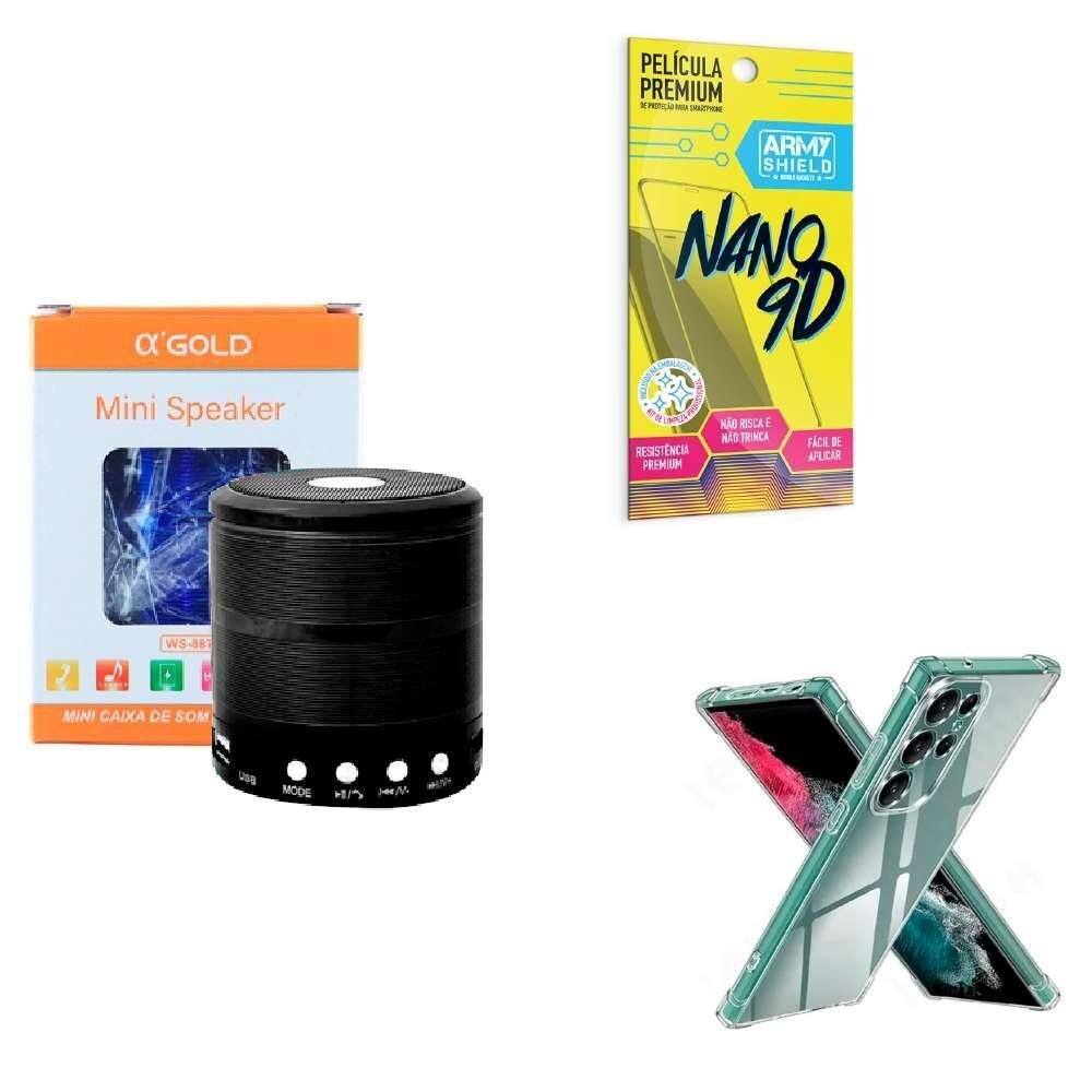 Kit caixa de som + capinha samsung s23 ultra + película 9d