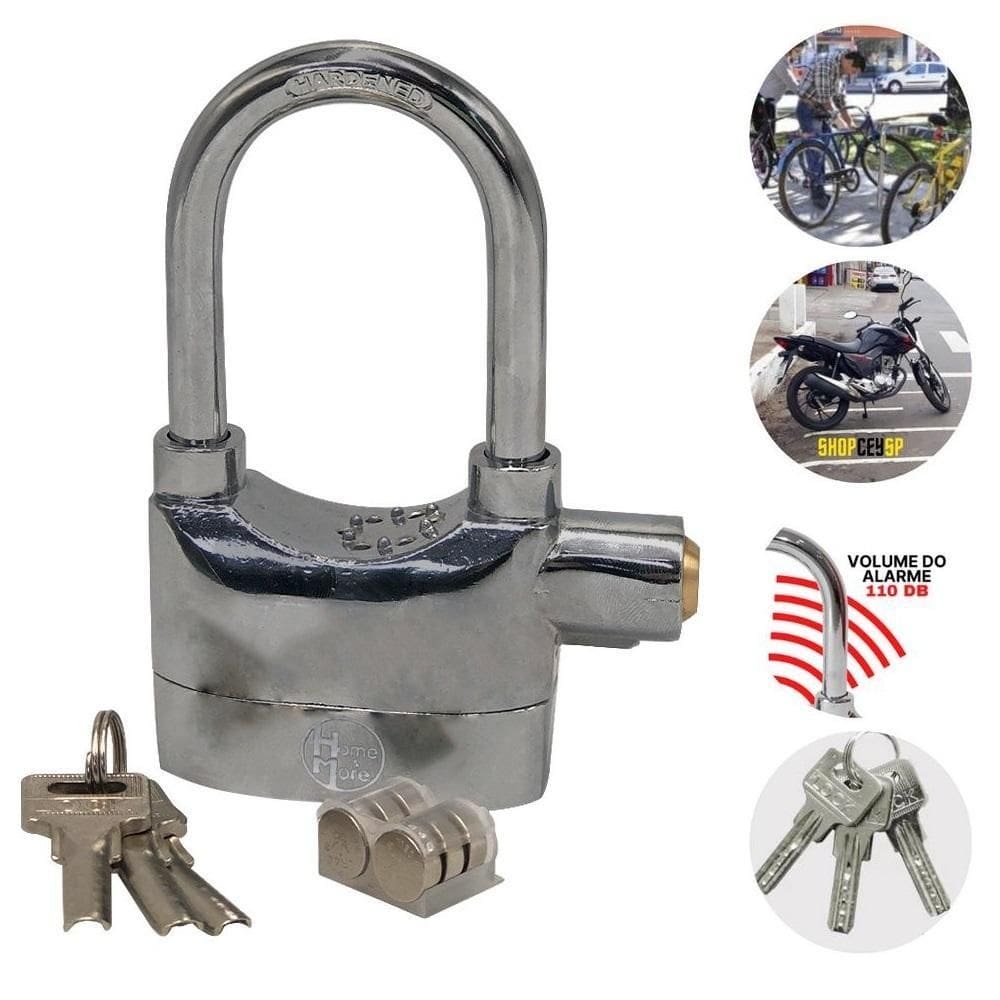 Cadeado motocicleta com alarme sonoro antifurto e chaves