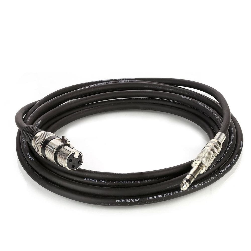 Cabo de microfone xlr para p10 estereo - preto - 4 metros
