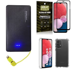 Kit capa samsung a13 4g +carregador portátil 5k +película 3d