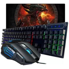 Kit Gamer Teclado Semi Mecânico E Mouse Led Médio