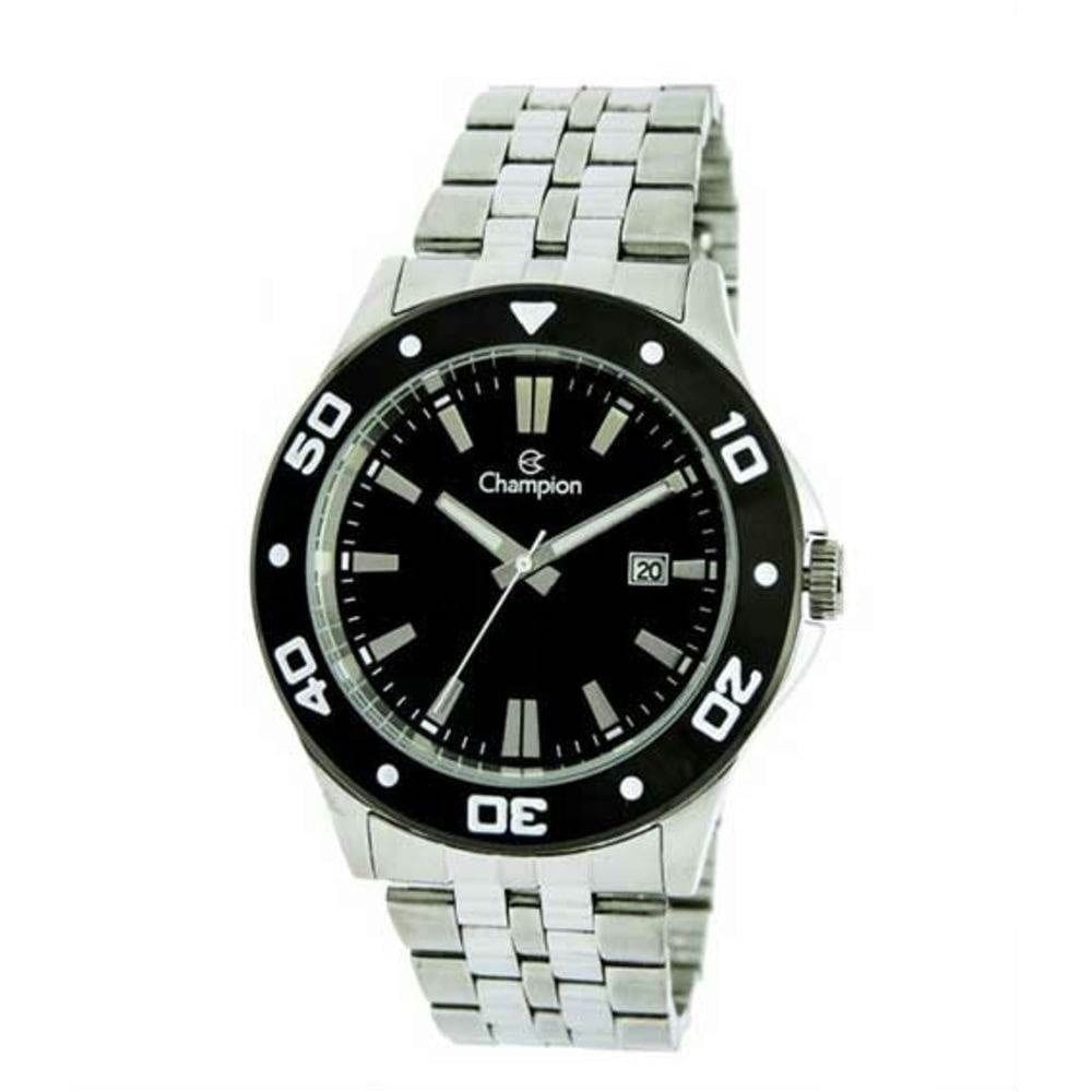 Relógio masculino prata calendário aço champion ca31408t