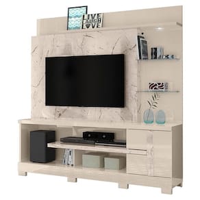 Estante Home Theater Alan com Pés Calacata Off White – Madetec