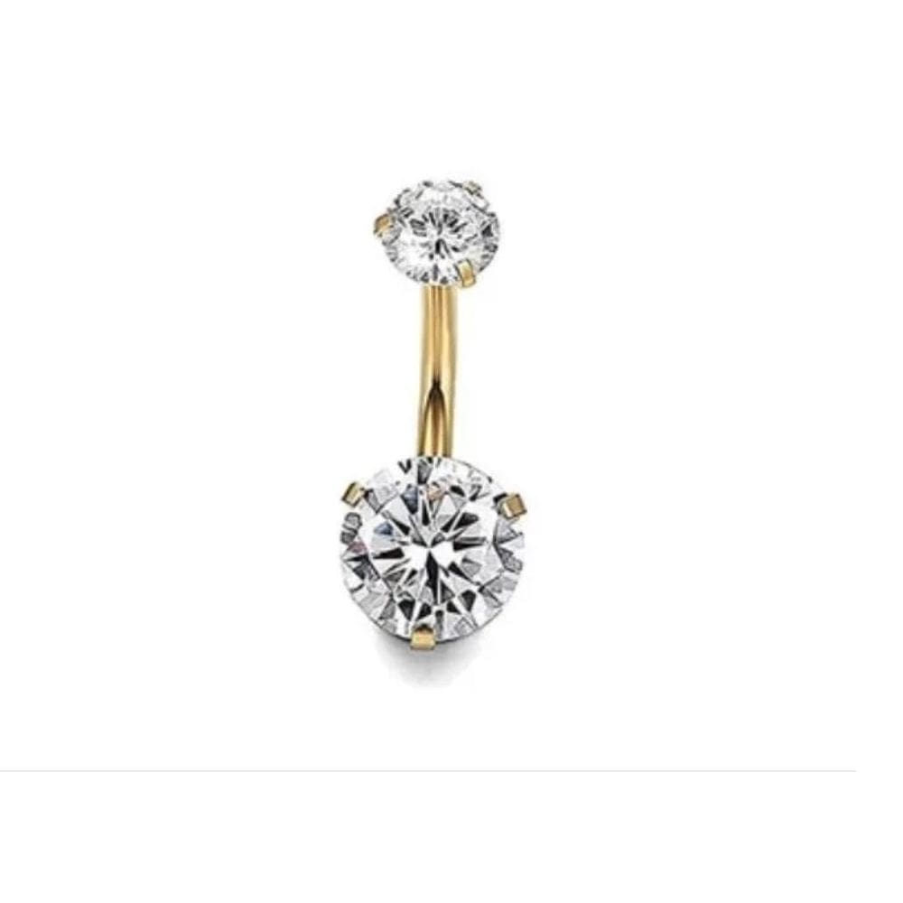 Piercing de umbigo prata 2 pedras aço cirúrgico zircônia