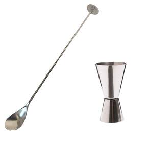 Kit colher bailarina 27cm + dosador duplo inox gin coquetel