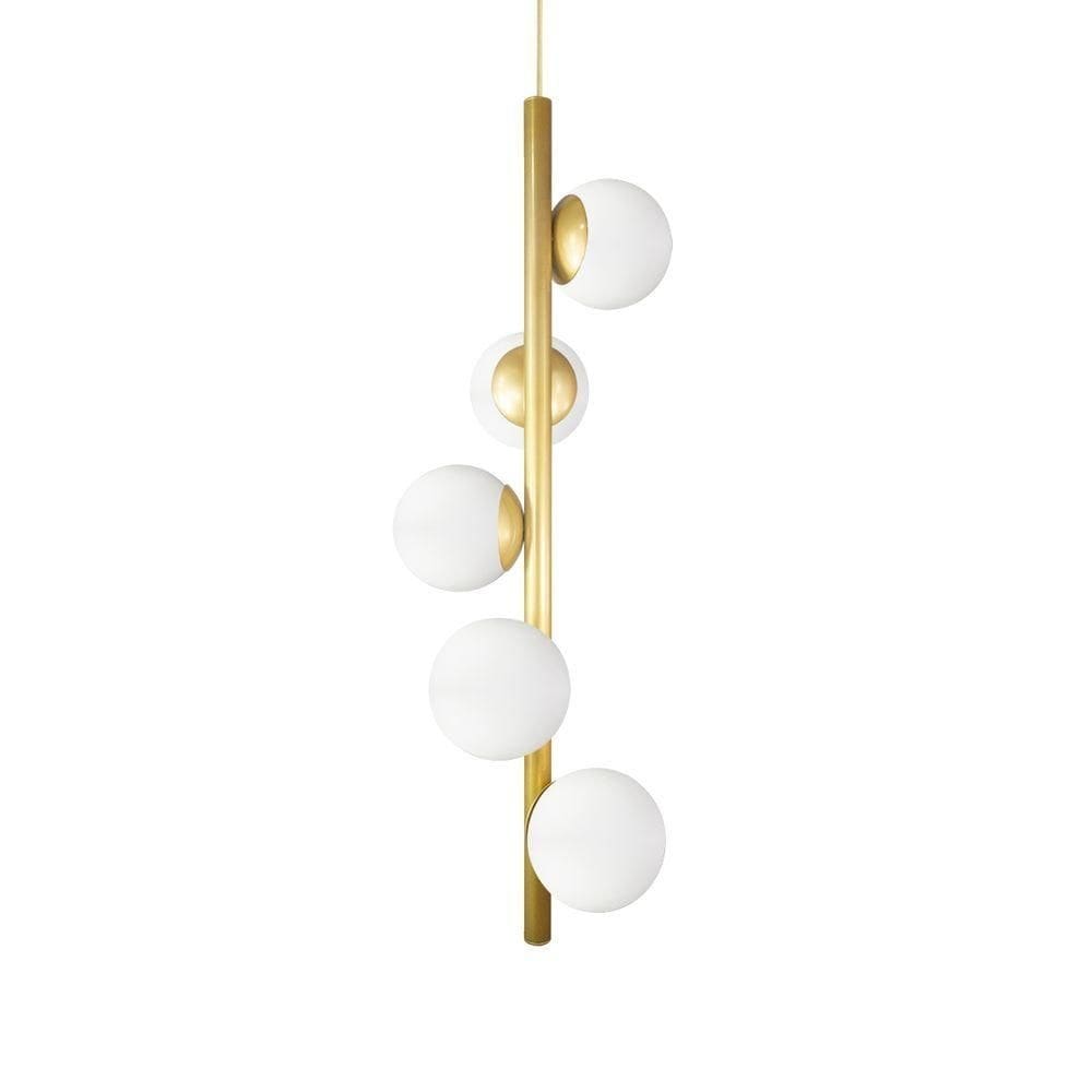 Lustre Vertical Figo Ouro - 5 Globos Esfera De Vidro Branco