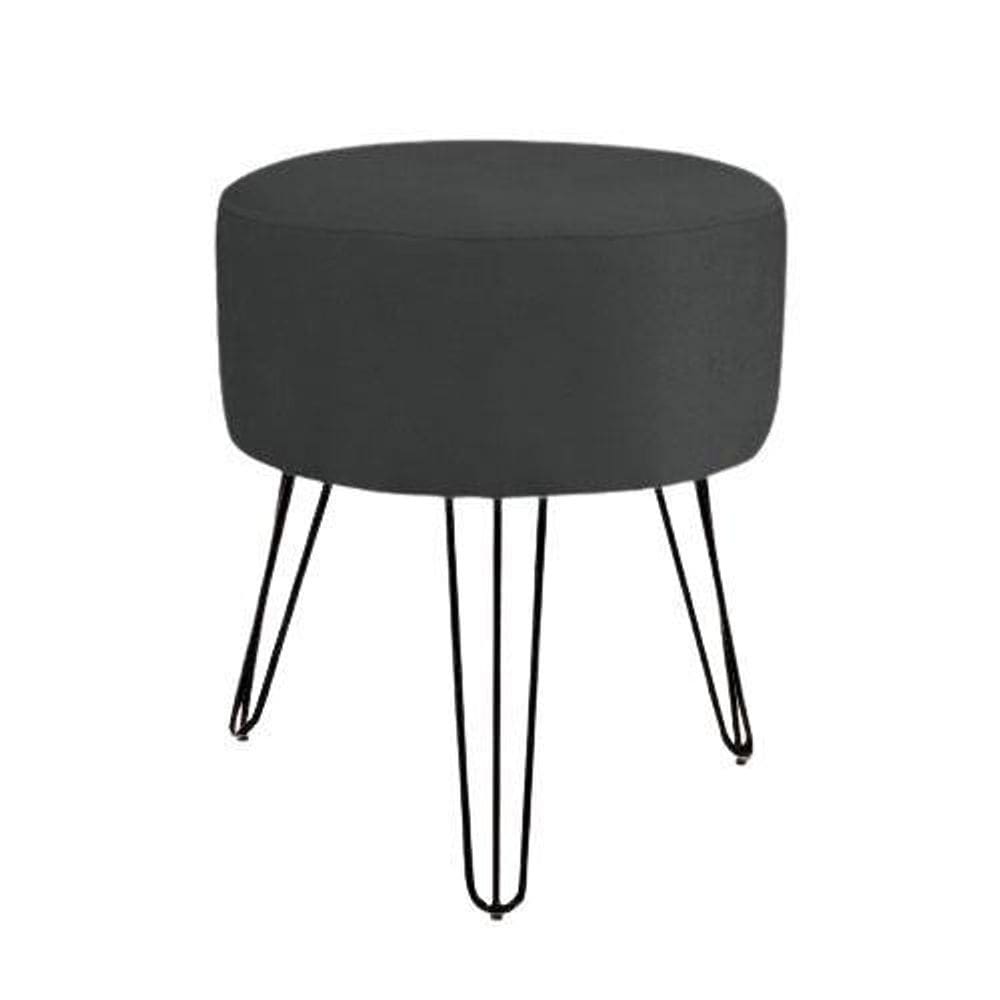 Puff decoração suede preto para sala de estar pés de ferro