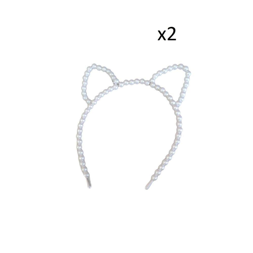 Kit 2un tiara gatinho de pérola para festa carinha de anjo