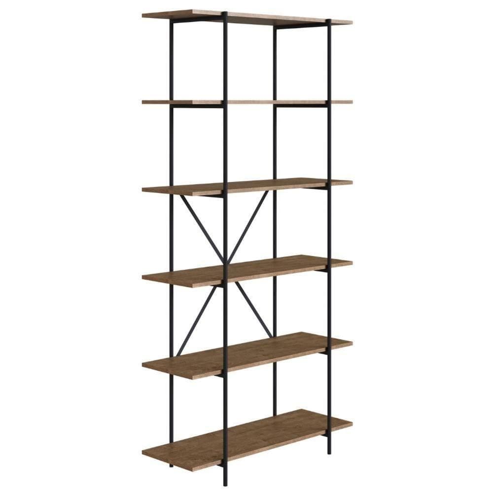Estante Industrial Tube Artesano 180 Cm Mdp Vermont Seis Prateleiras Estrutura Metálica Preta