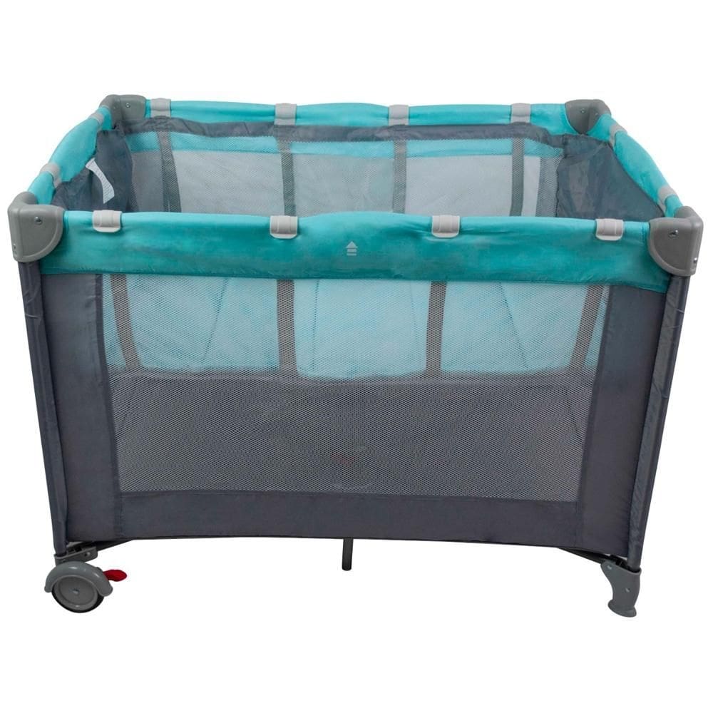 Berço Cercado Infinity Premium Baby Cinza/Verde Desmontável