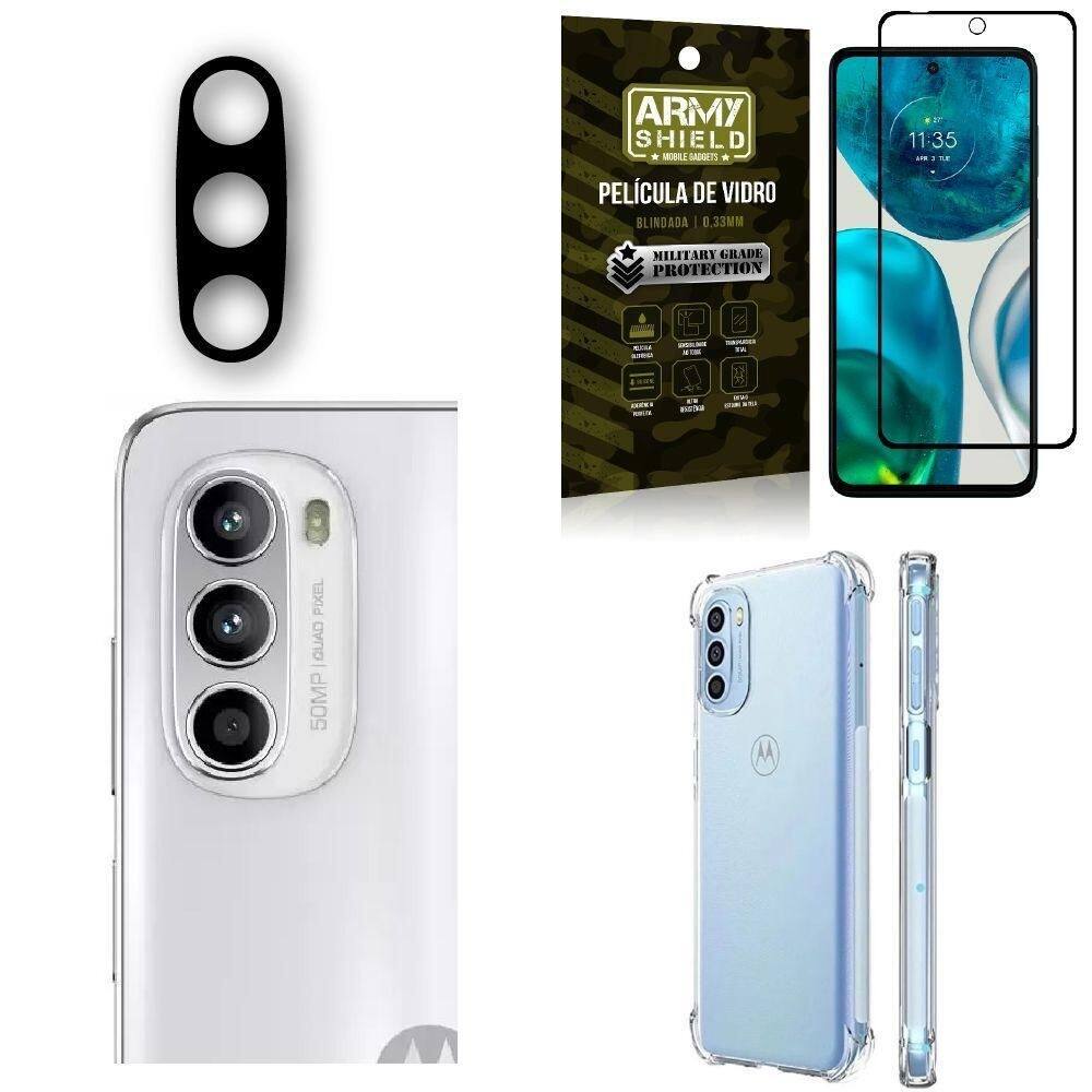 Kit capinha moto g52 + película de câmera + película 3d