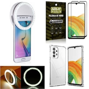 Capinha samsung a33 5g + flash ring + película vidro 3d army