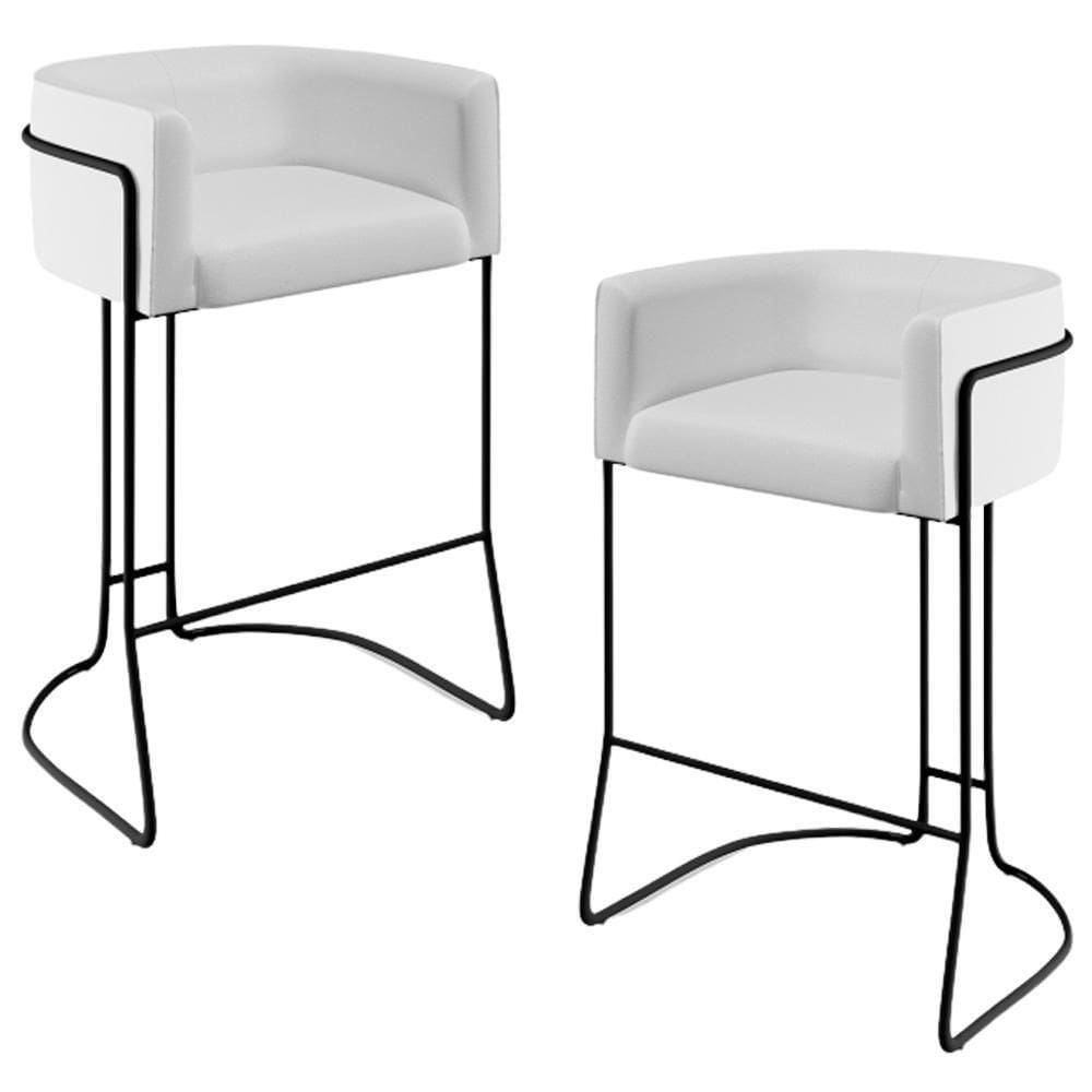 Kit 02 Banquetas Fixas Preto Corano Branco C-12