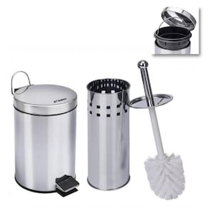 Kit para banheiro lixeira 5l e escova sanitária em aço inox