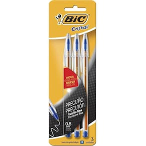Caneta bic esferografica cristal fina azul 3 unidades 0.8mm