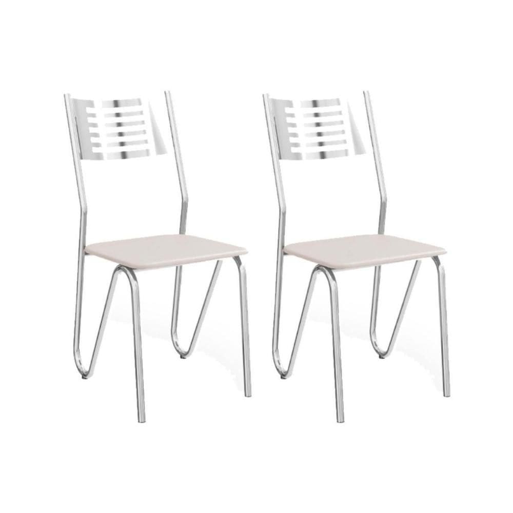 Kit 2 Cadeiras Sala Jantar Nápoles 2C045 2 Un Cromado/Courano Branco - Kappesberg