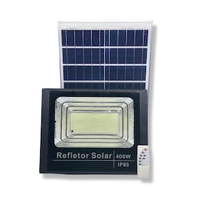 Kit 5 refletores led solar 400w 6000k +placa solar+controle