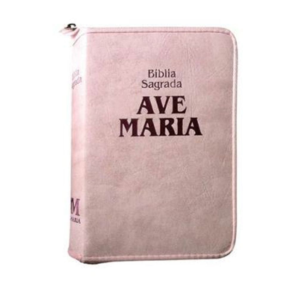 Livro bíblia sagrada da ave maria capa rosa com zíper