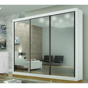 Guarda-roupa São Paulo 3 Portas De Correr Com 3 Espelho 2,76m Branco