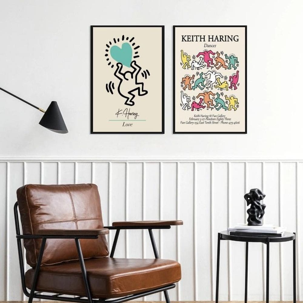 Kit 2 Quadros Artes Keith Haring Candy Colors 45X34Cm Vidro