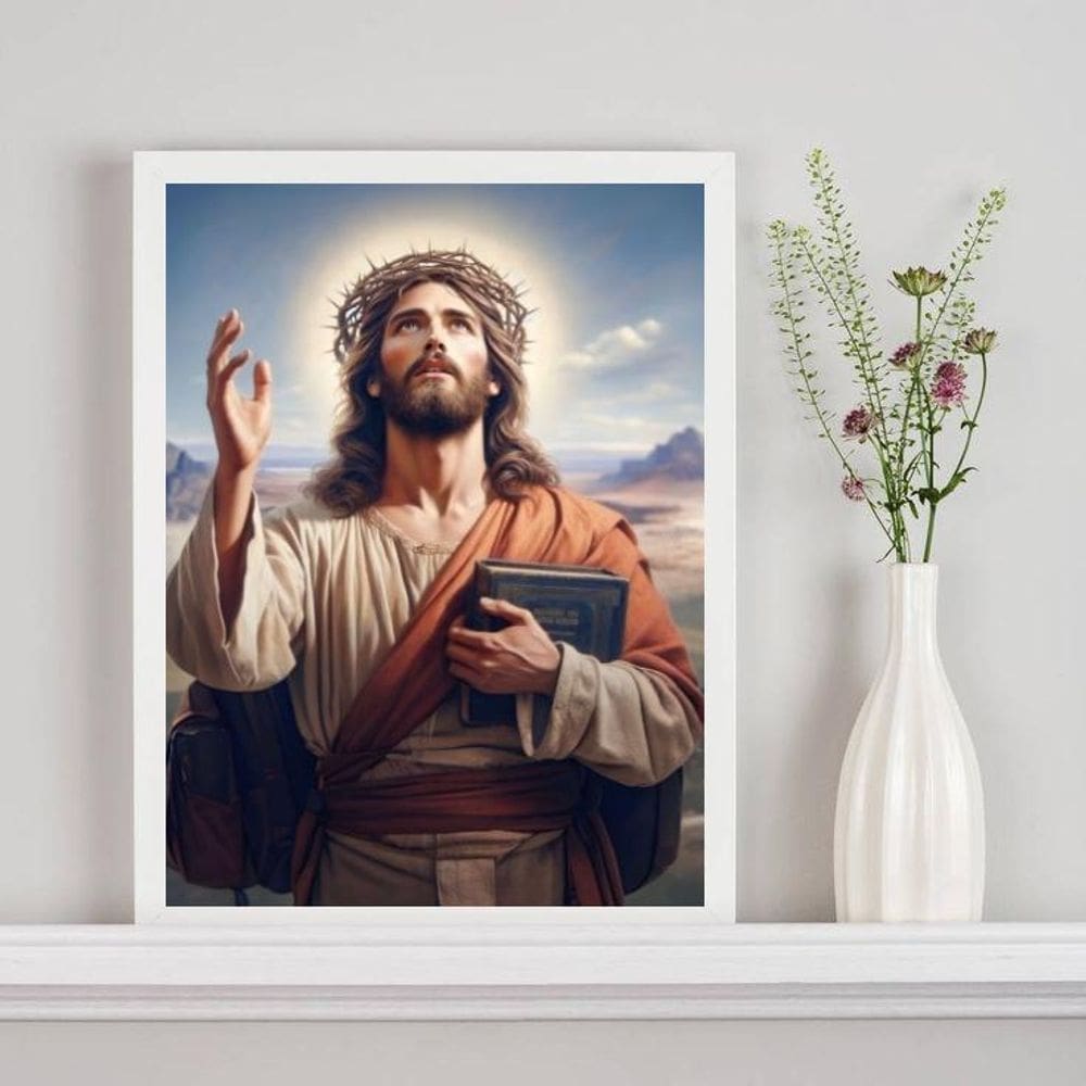 Quadro Jesus Com Bíblia Sagrada 45X34Cm