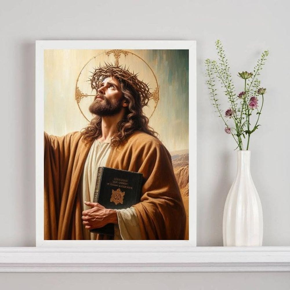 Quadro Decorativo Jesus Com Bíblia 33X24Cm - Com Vidro
