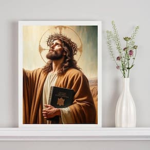 Quadro Decorativo Jesus Com Bíblia 33X24Cm - Com Vidro