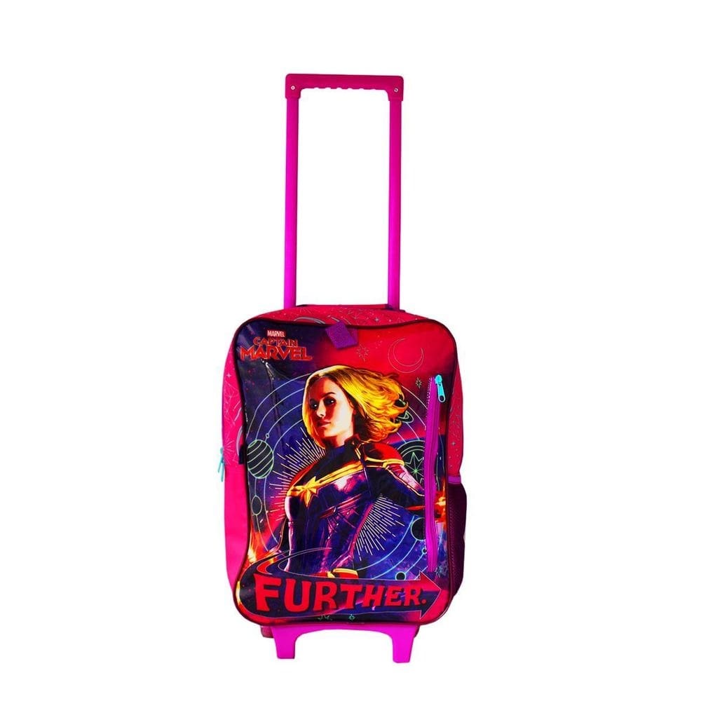 Mochila escolar de rodas capitã marvel vingadores further