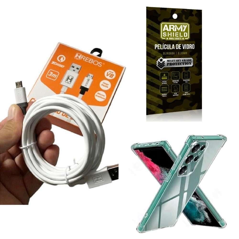 Capinha samsung s23 ultra com cabo turbo e película de vidro