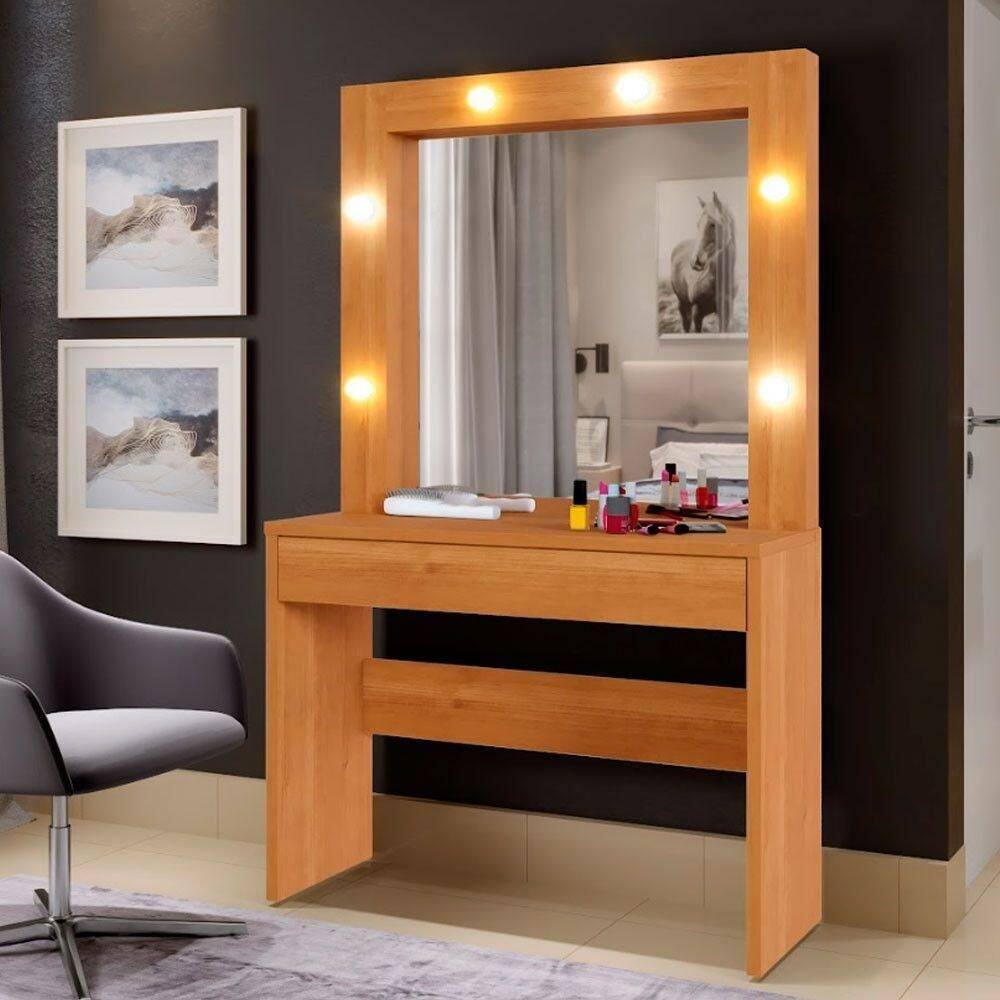 Camarim Requinte Em Mdf/mdp 1 Gaveta Com Lâmpadas Mavaular Naturalle 110v