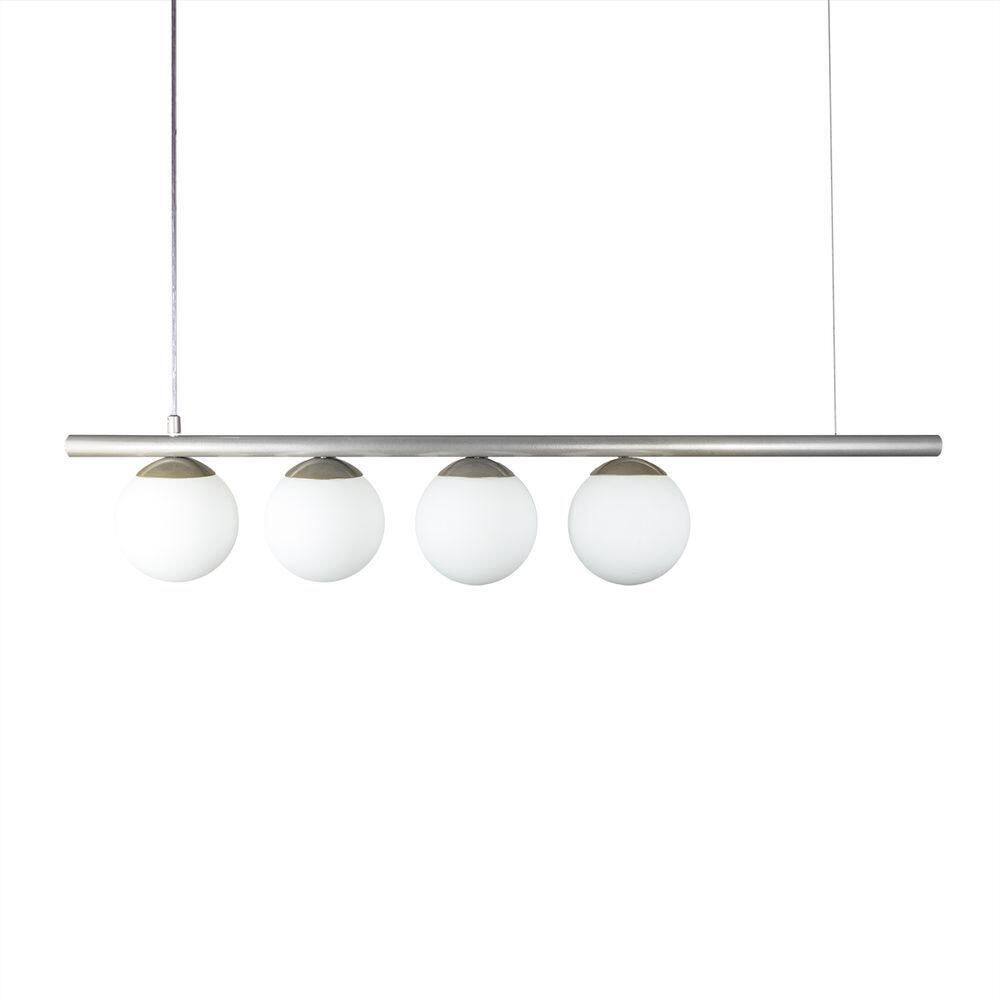 Lustre Pendente Figo Prata - 4 Globos Esfera De Vidro Branco