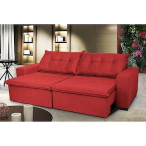 Sofá Austrália 2,12 Mts Retrátil, Reclinável Com Molas E Pillow No Assento Tecido Suede Vermelho