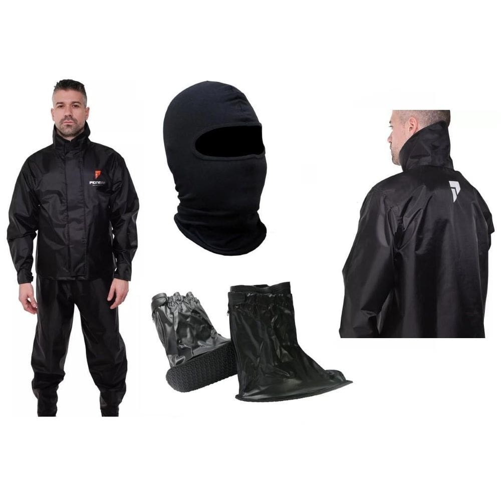 Capa de chuva pioneira nylon + polainas + balaclava tam p