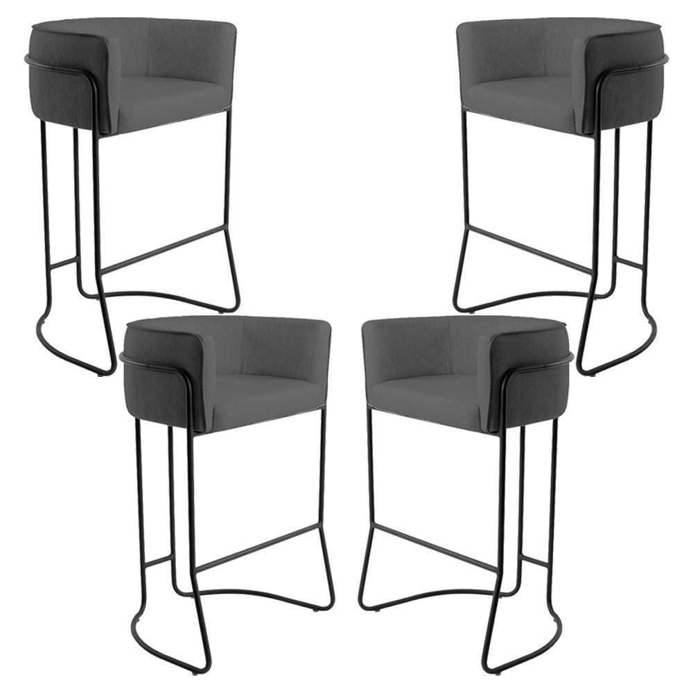 Kit 04 Banquetas Fixa Preto Corano Cinza C-03