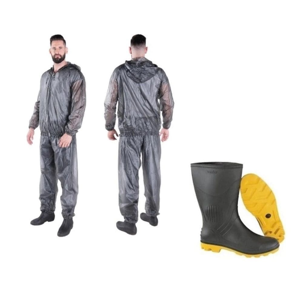 Capa de chuva piracapas combate p + bota solado amarelo 39