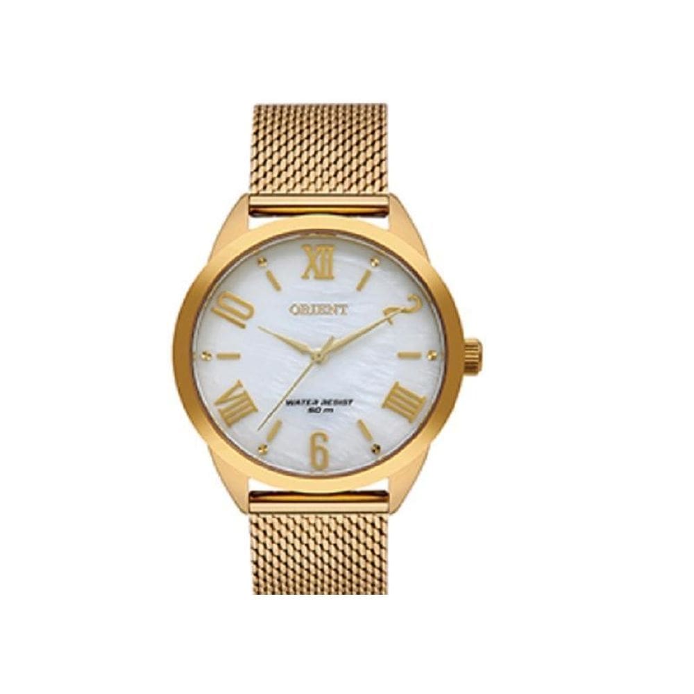 Relogio orient feminino dourado algarismo romano fgss0206