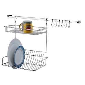 Kit Escorredor De Louças Duplo Com Barra Ganchos De Parede Para Cozinha Cromado - Future