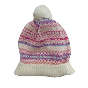 Touca Gorro lã infantil menina Vira Mexe rosa/off