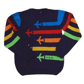 Blusa lã Infantil Masc Vira Mexe Marinho Avião