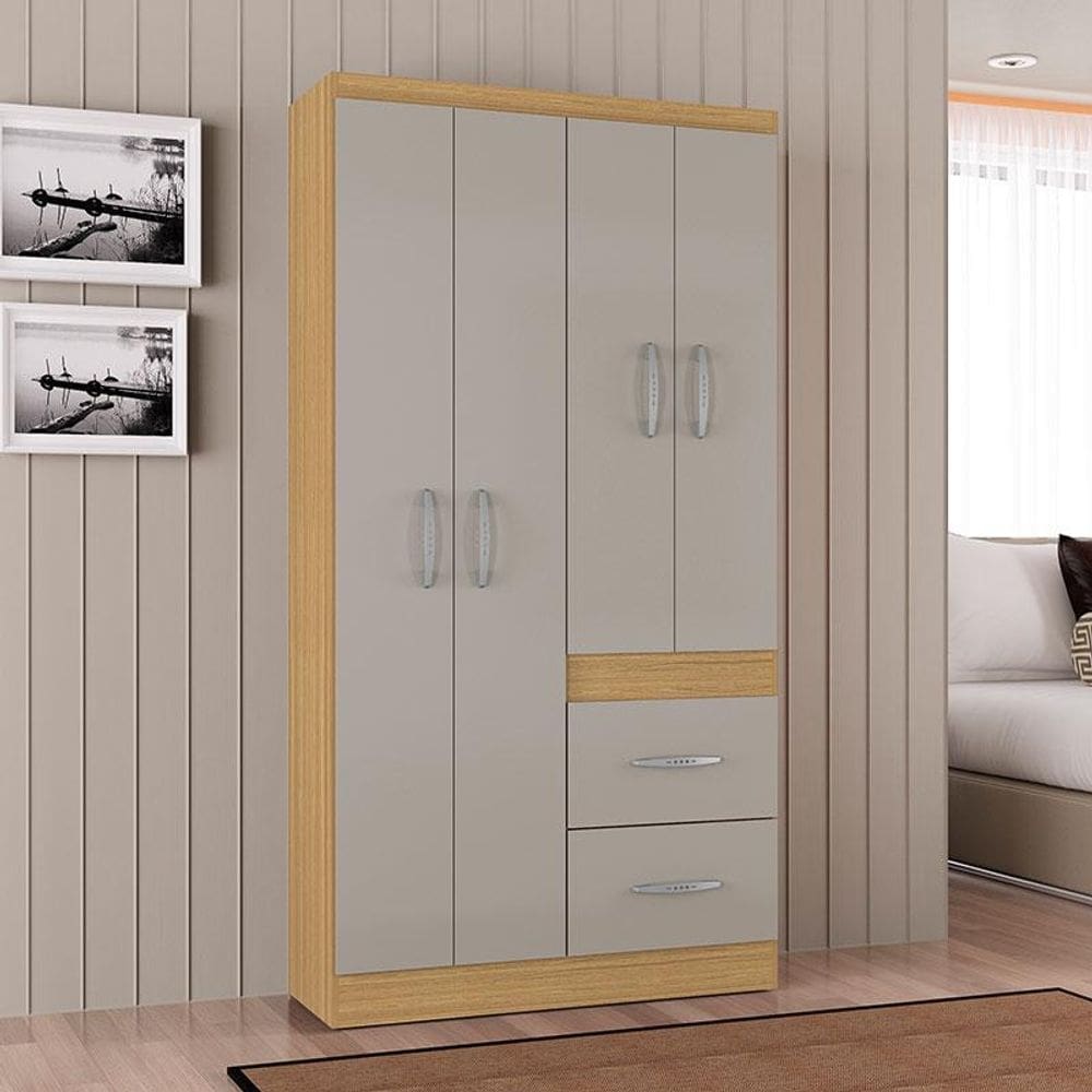 Guarda Roupa Solteiro Ambiente Milão 4 Portas Damasco Off White – Poquema