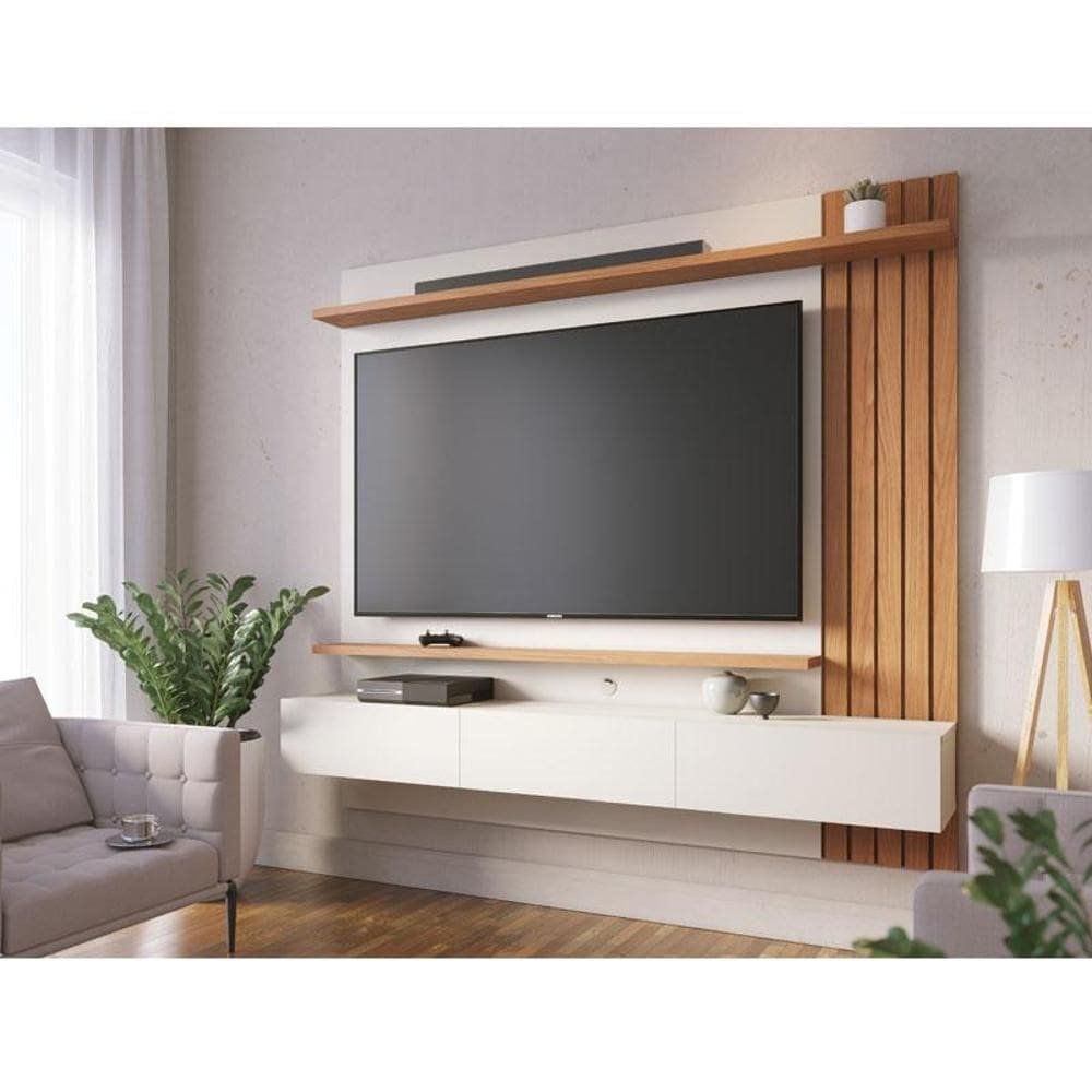 Painel para Tv Home Suspenso Ambiente Juriti 1.8 Off White Matte Freijó – Colibri