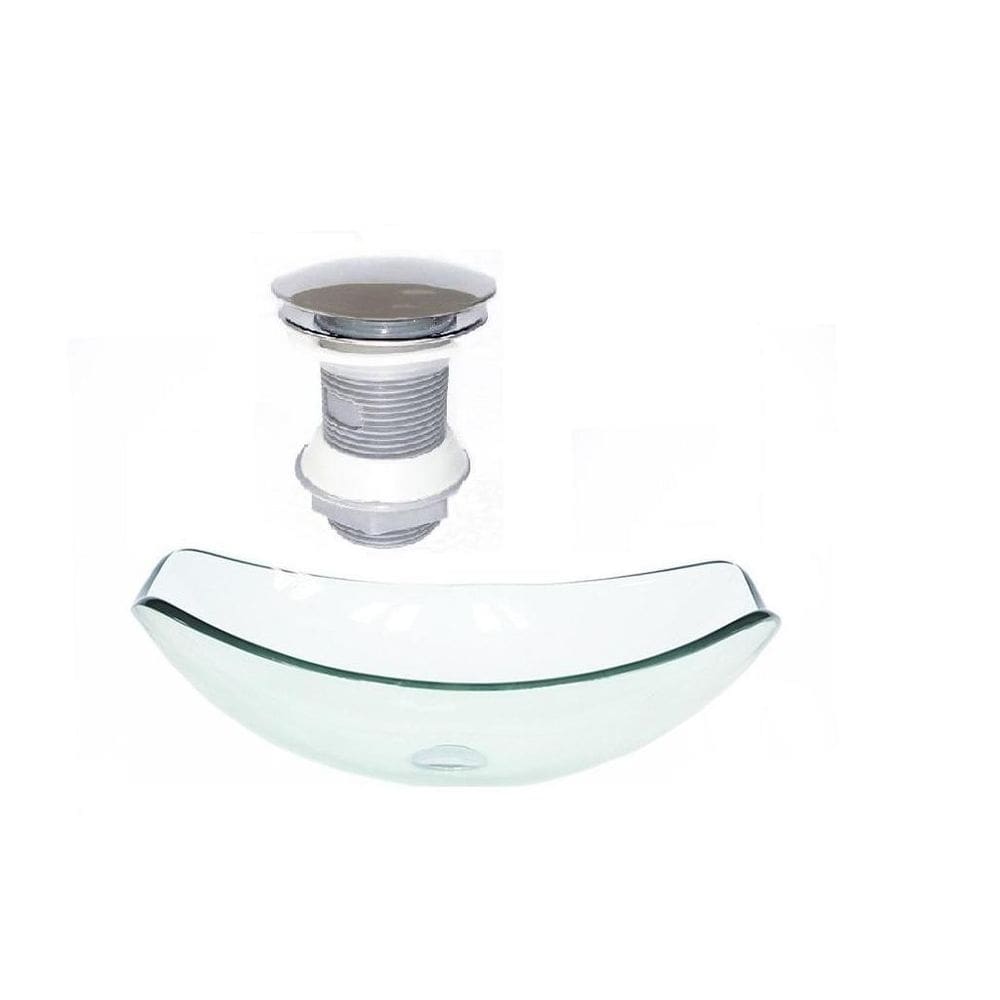 Cuba de vidro oval chanfrada 46cm jateado + valvula click