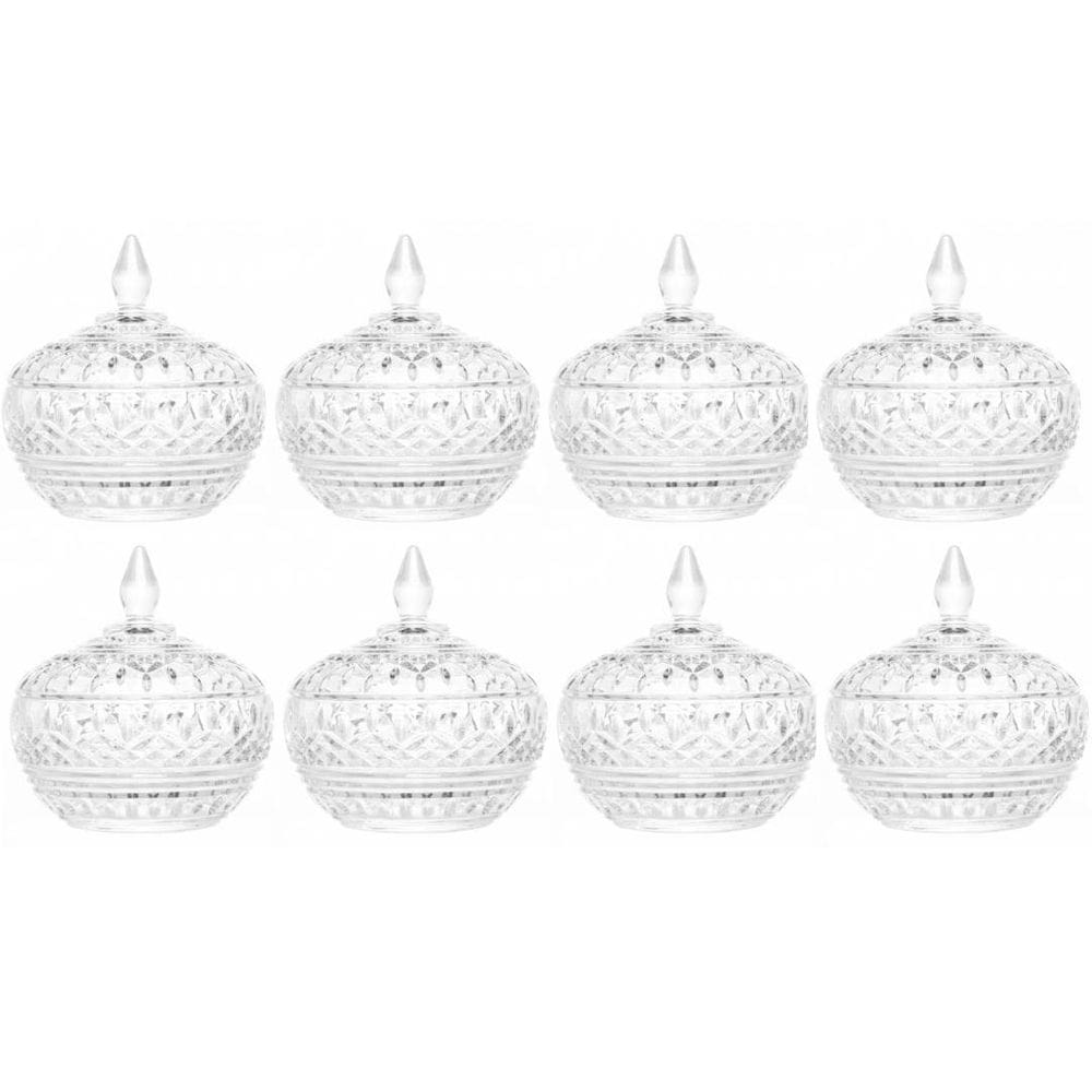 Kit 8pcs potiche baleiro bomboniere de vidro cristal c/tampa