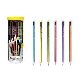 Kit 48 lápis preto tristar neon triângular hb alfabetização
