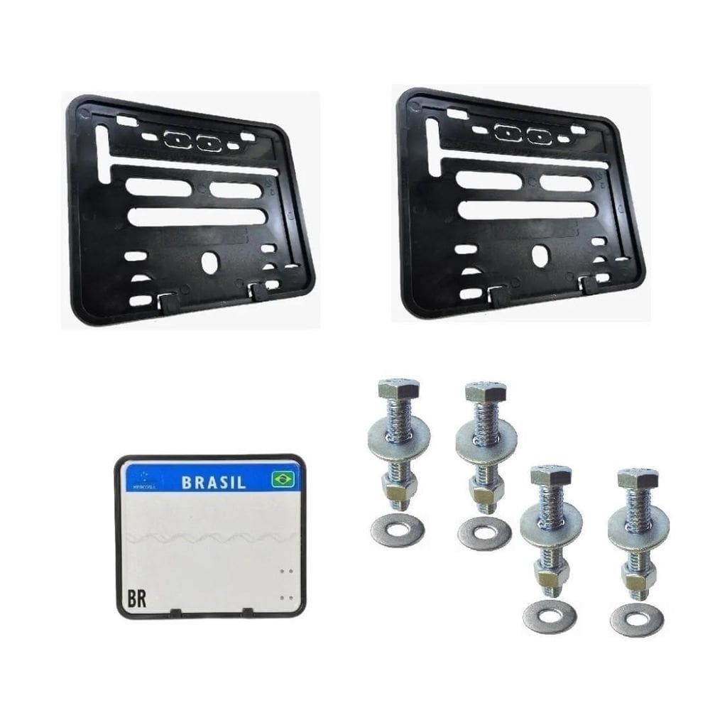 Suporte placa parafusos moto moldura mercosul contran 02 pçs