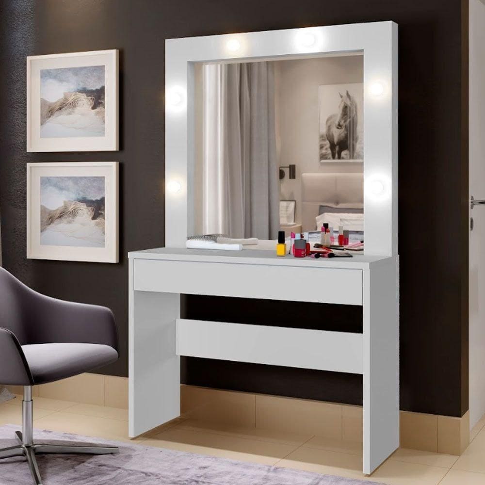Camarim Requinte Em Mdf/mdp 1 Gaveta Com Lâmpadas Mavaular Branco 110v