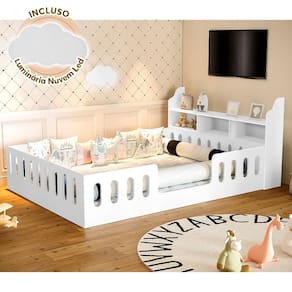 Cama Montessoriana Helo com Nicho Luminária Led - Branco