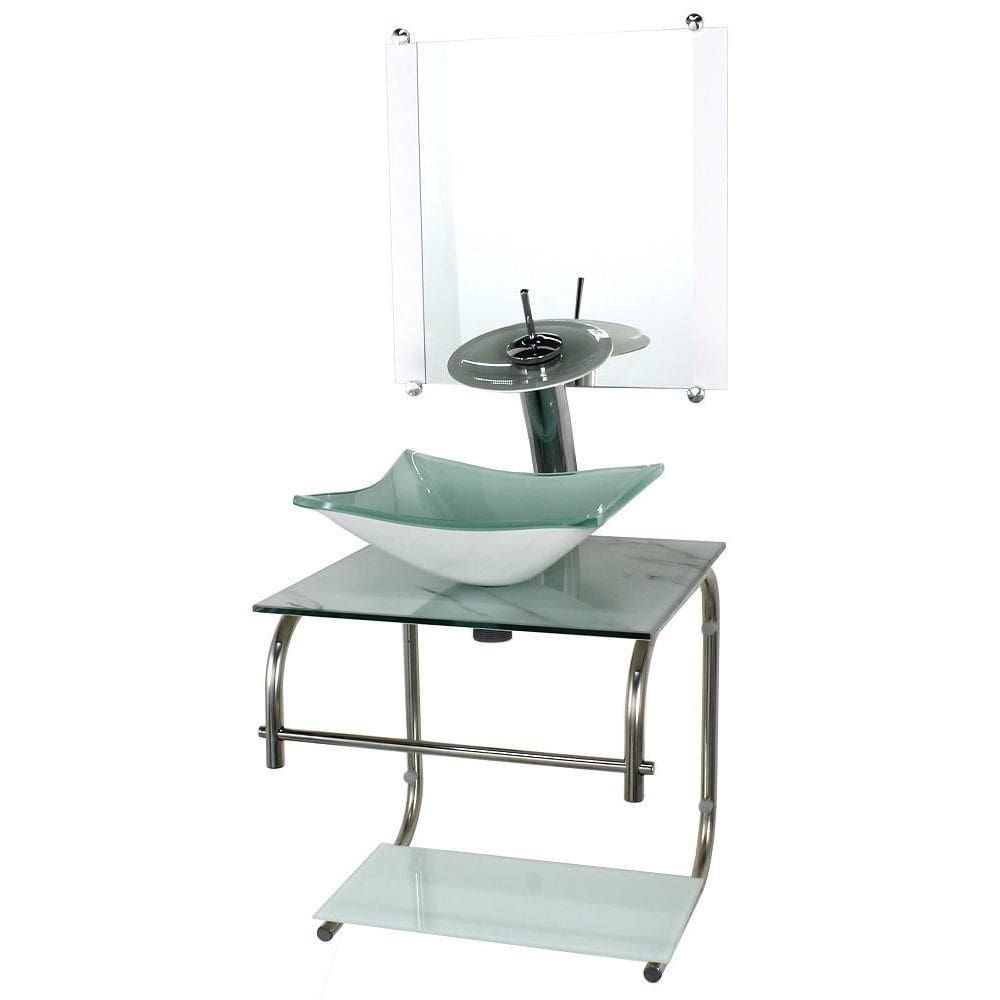 Gabinete 40cm de vidro inox cuba quadrada marmore branco