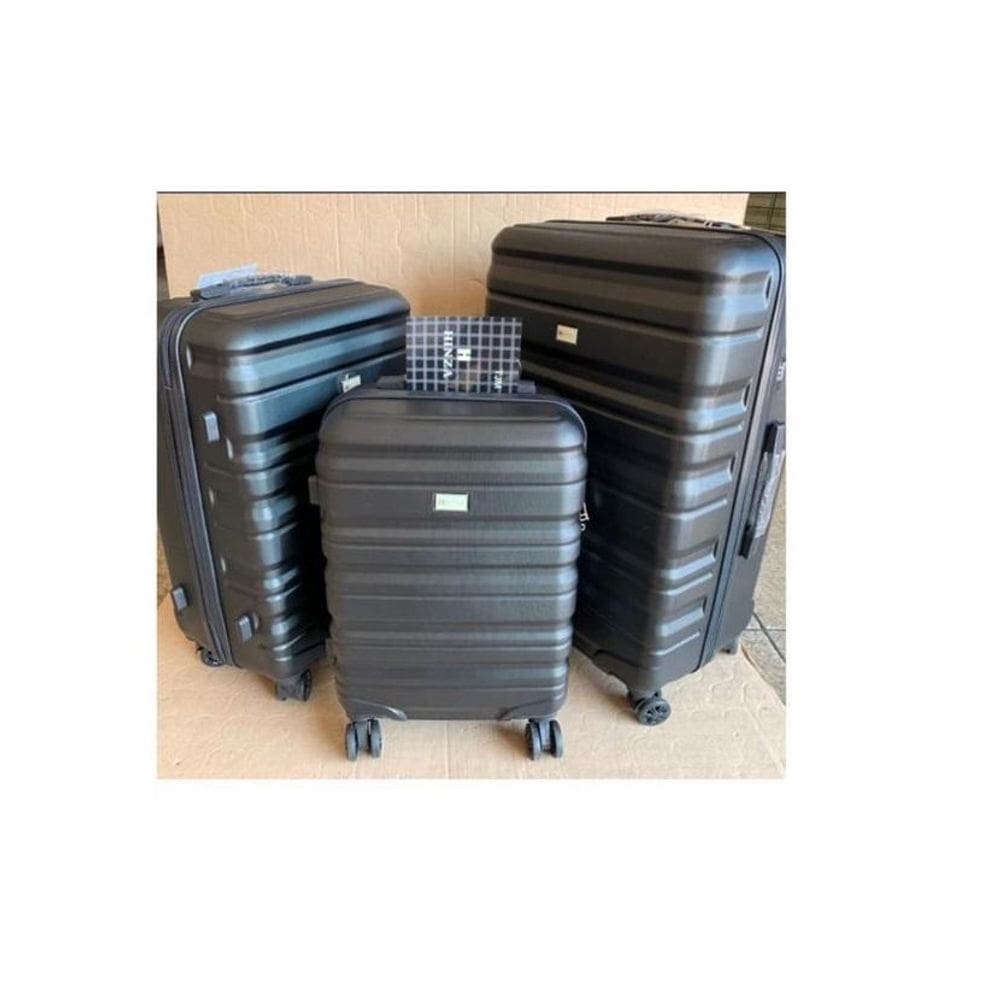 Conjunto 3 malas viagem rígida preta rodas duplas 360º p, m,