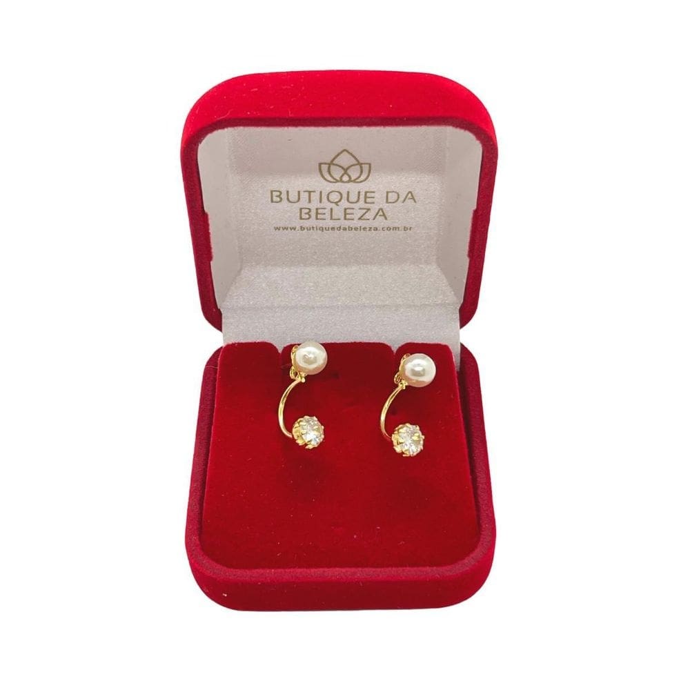 Brinco folheado a ouro pérola e zircônia 6mm grace kelly semijoias em caixa de luxo